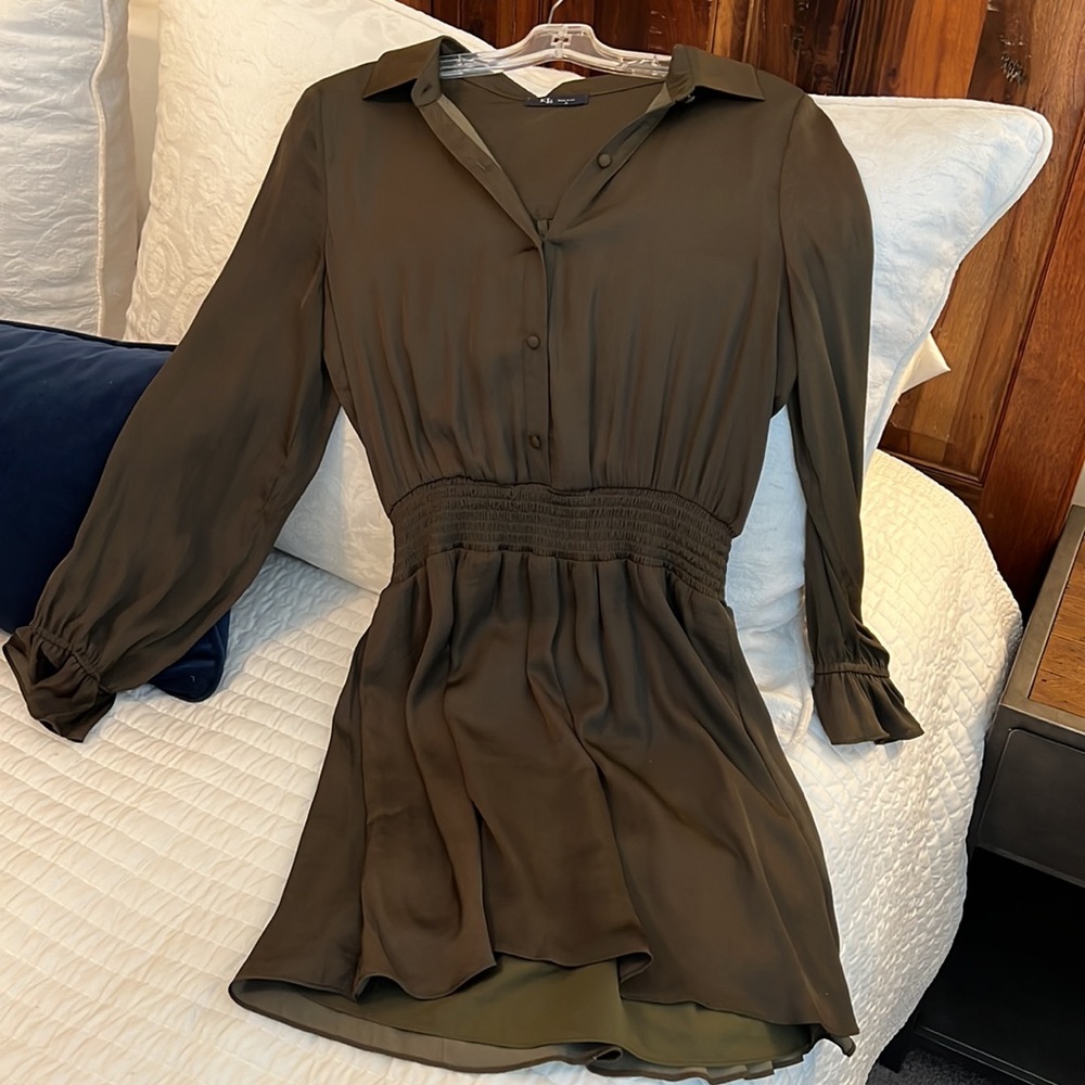 Dark green silk dress with built in slip, size medium.